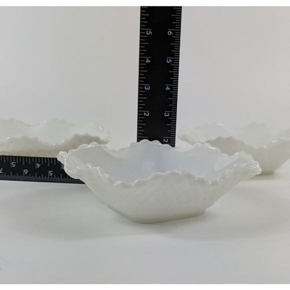 Hazel Atlas Candy Bowls Vtg Milk Glass Diamond Quilt Cut Home Decor MCM Ruffle - Picture 12 of 13